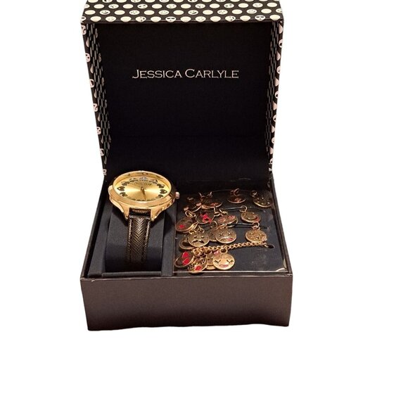 Jessica Carlyle Analog Watch Bracelet Charm Set Emoji New Box Mental Health - Picture 1 of 8